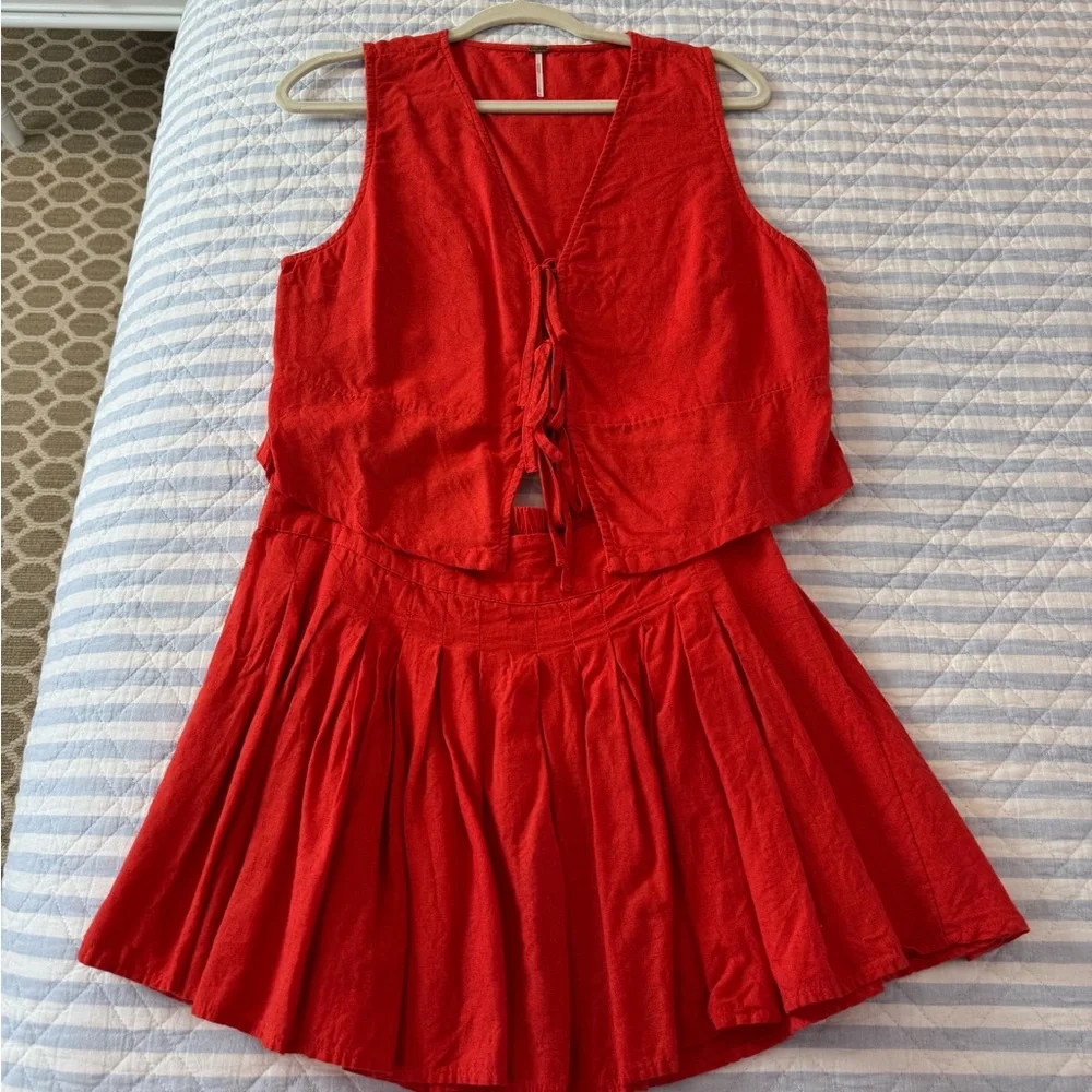 Free People Vibrant Red Tank Top And Bottom Set - Picture 3 of 5